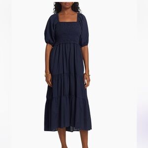 REDUCED - MOVING SALE - Xirena Chiara Smocked Puff-Sleeve Midi Dress